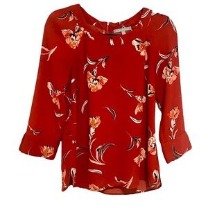 Daniel Rainn Red Floral Blouse Sz XS